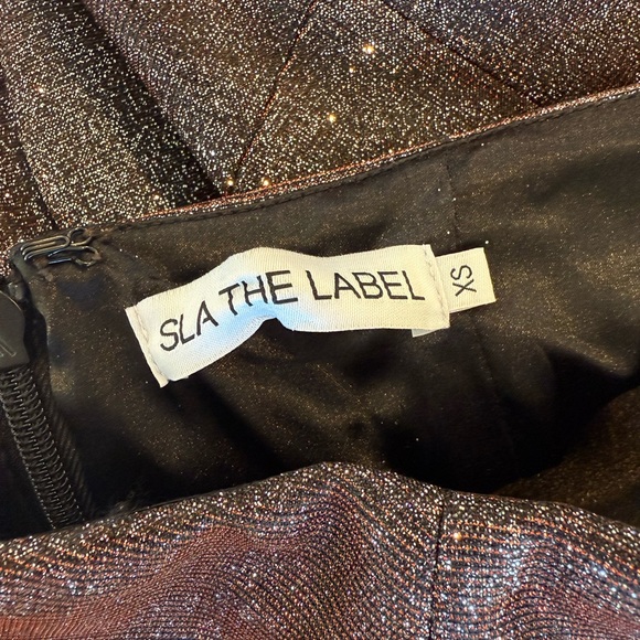 SLA The Label, “Camille” dress in “bronze” Glittering Strapless Mini Dress - Picture 3 of 6